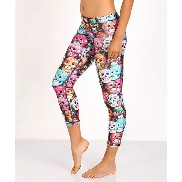 Terez Dia De Los Muertos Performance Cropped Skull Leggings Small - Picture 9 of 10